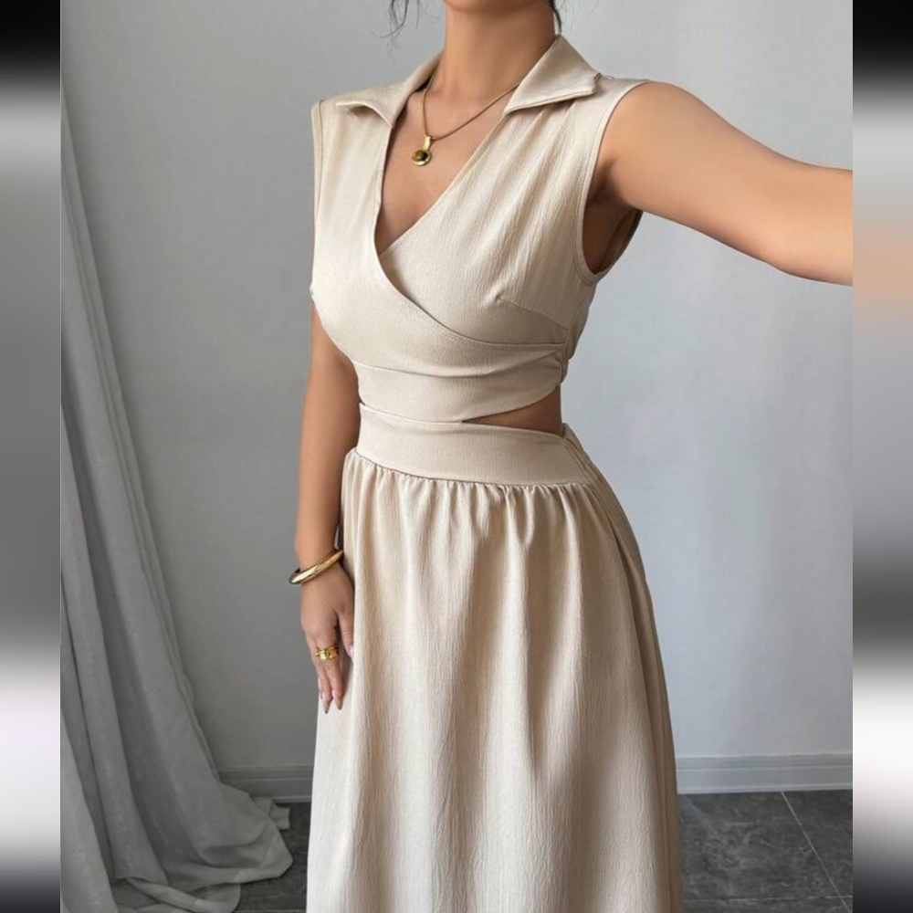 Elegant Beige Maxi Dress Size XL - Picture 3 of 4